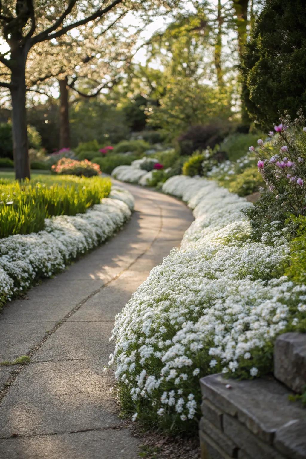 Candytuft creating a beautiful border along a garden path.
