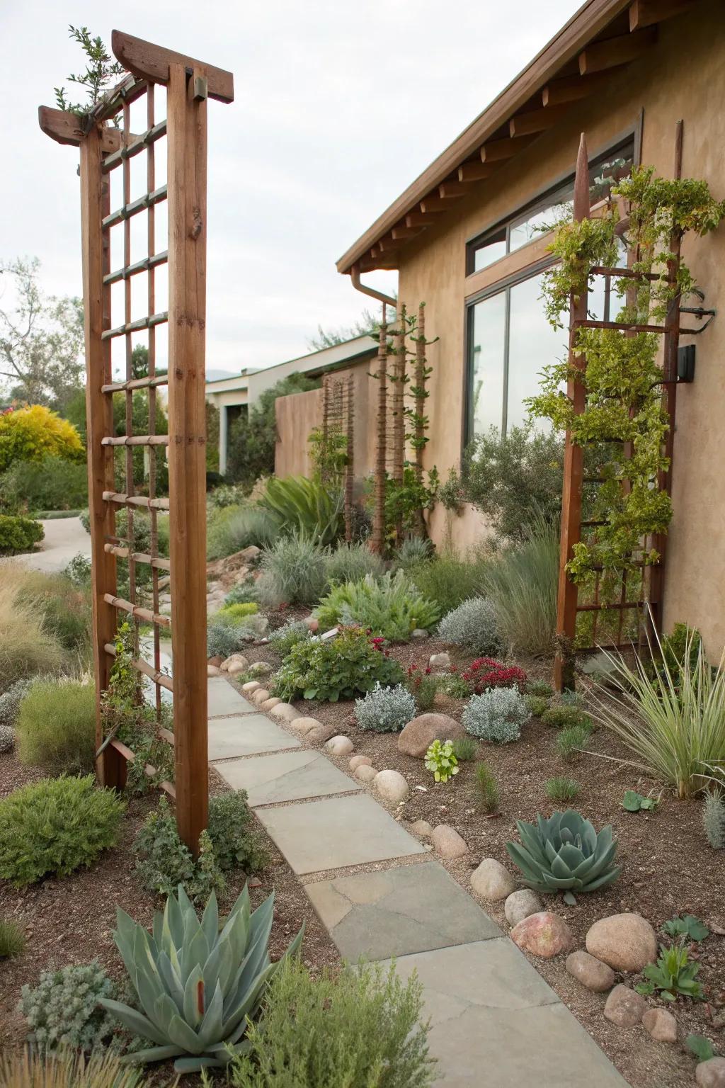 Height provides dimension and structure to a xeriscape yard.