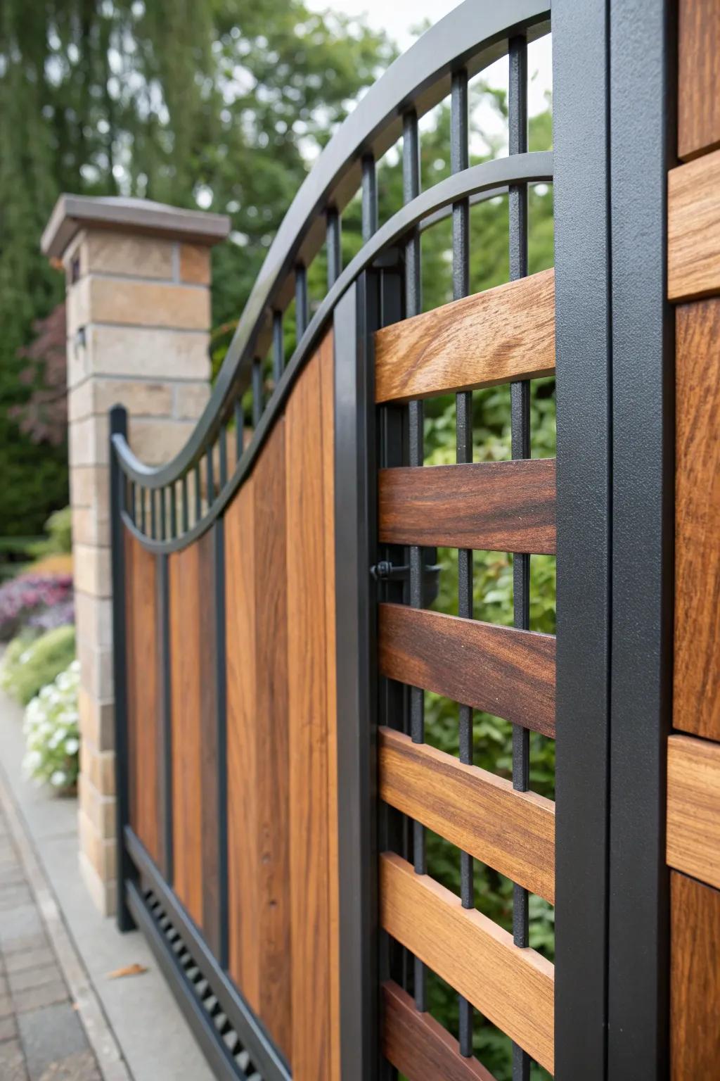 Natural Harmony: Where matte metal meets rich wood, creating a gateway that's both modern and organic.