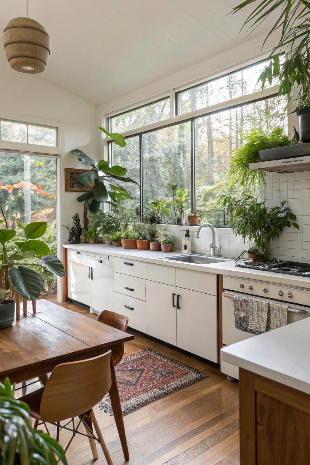 Indoor plants bring a fresh and natural element to this kitchen.