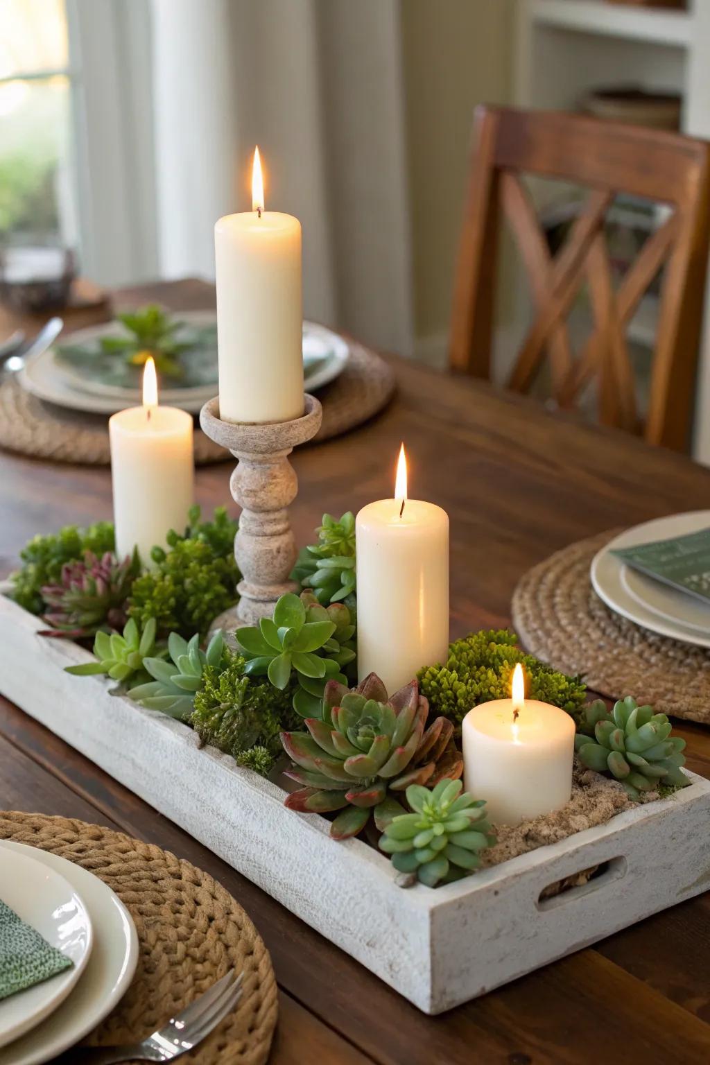 Integrate succulents and light for a romantic atmosphere.