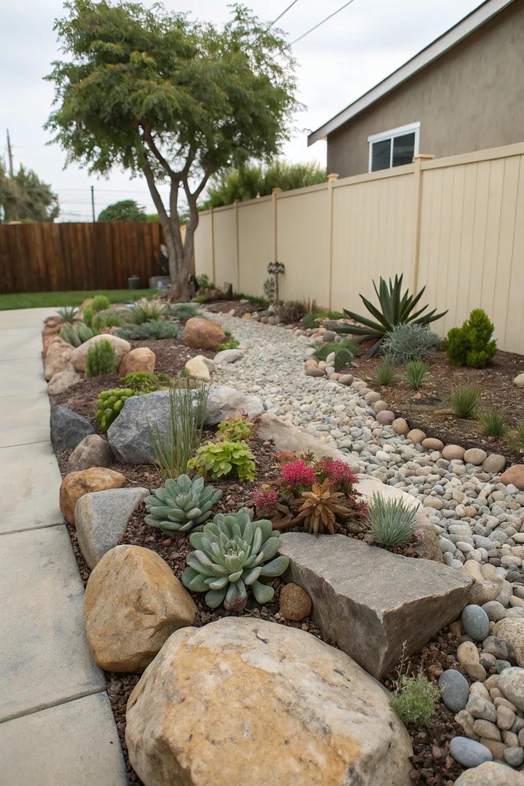 A rock garden provides modern beauty and easy upkeep.
