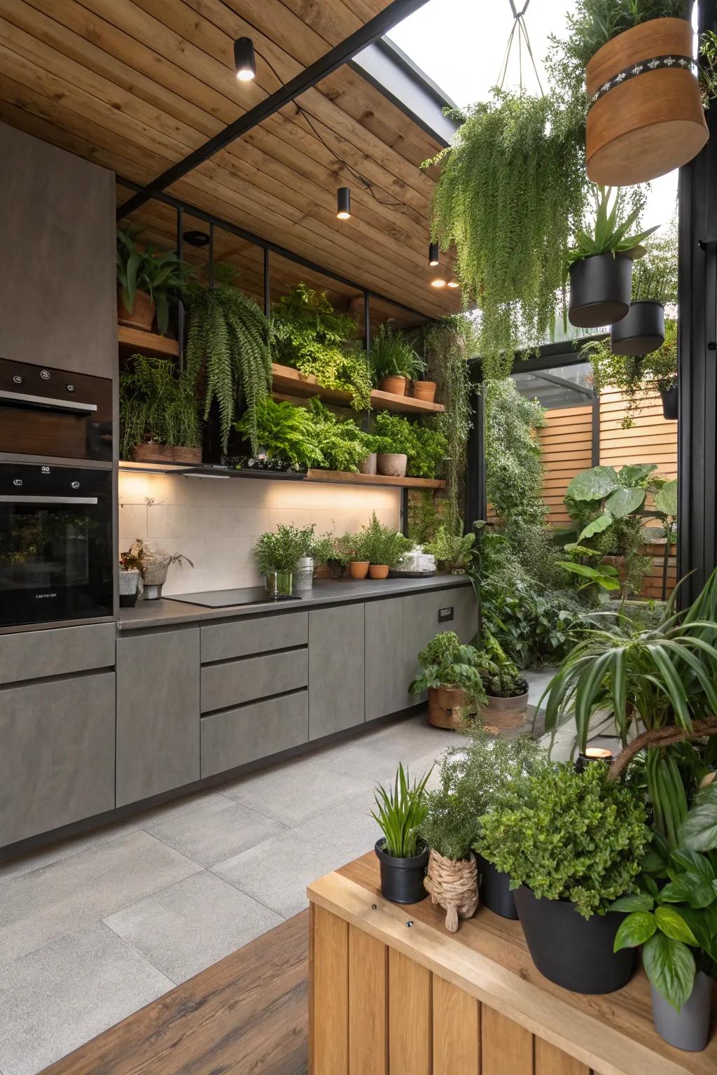 Establish a relaxing environment by using nature-inspired kitchen design.