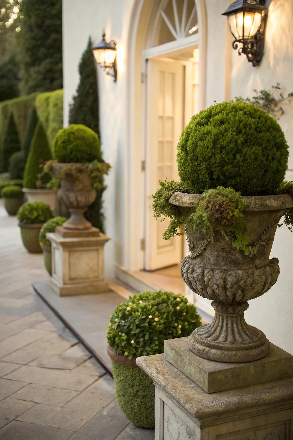 Moss topiaries offer a sophisticated and custom decorative touch.
