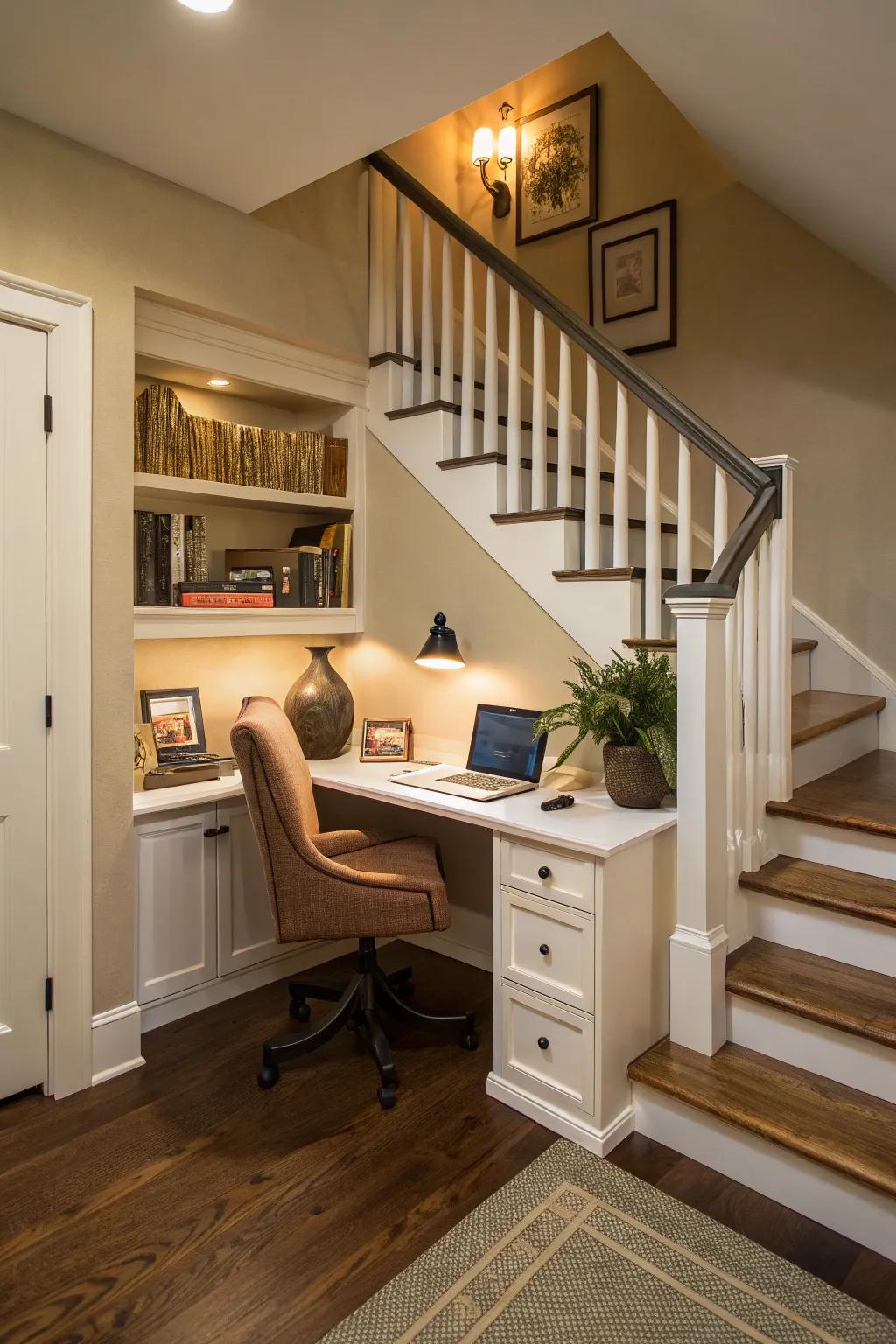 A stair landing can surprisingly make a highly effective workspace.
