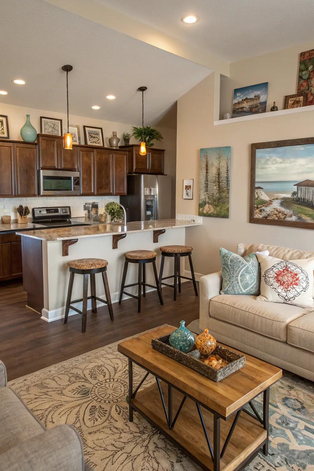 Personal touches make an open space uniquely yours.