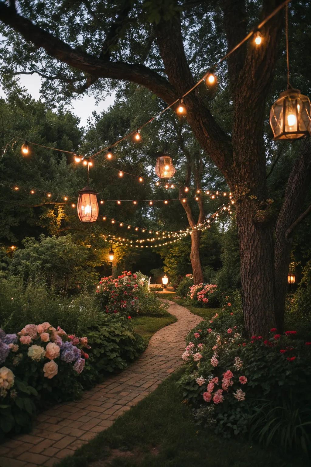 Lights change your garden into a lovely evening getaway.