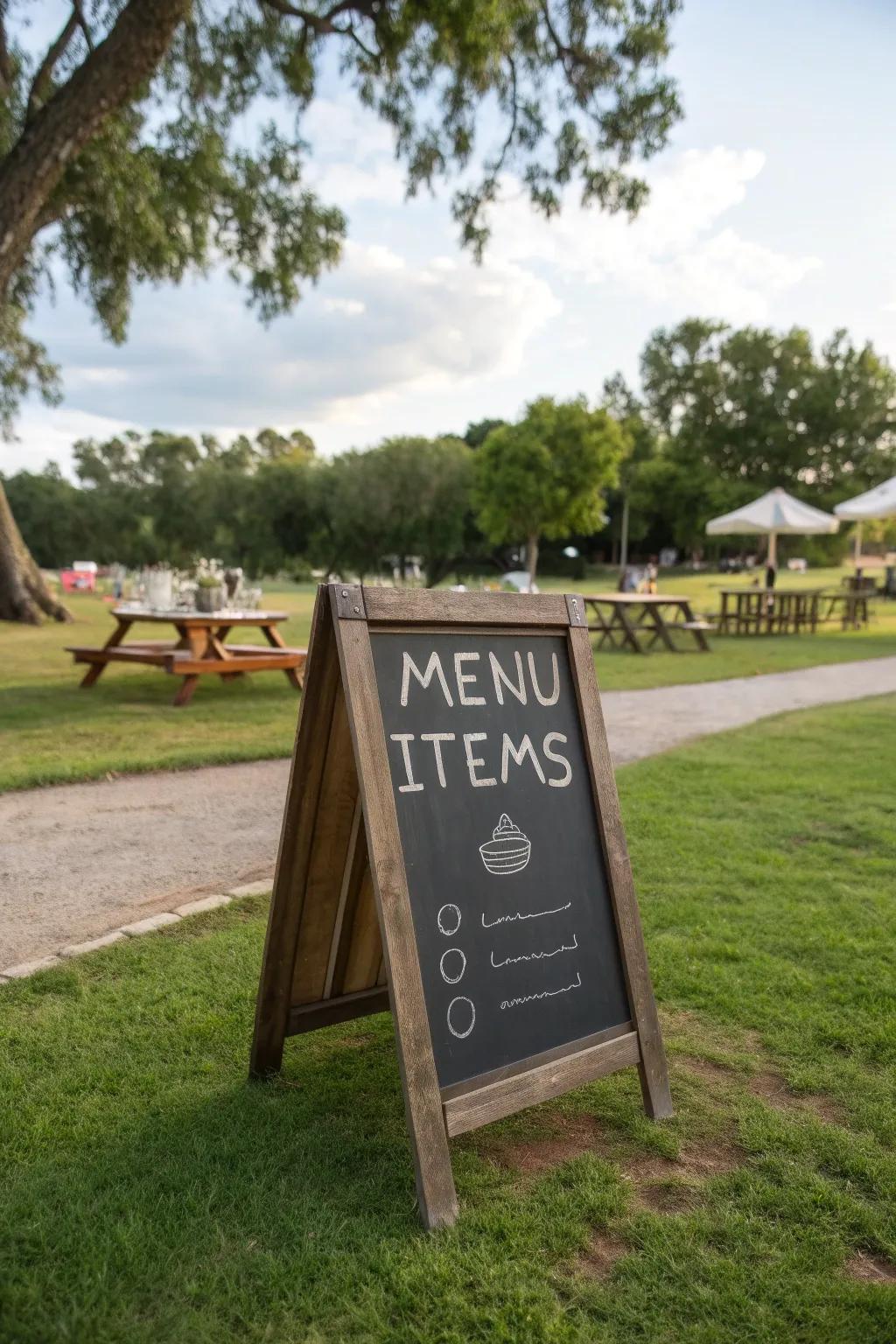 Chalkboard menus add rustic beauty and keep guests in the know.