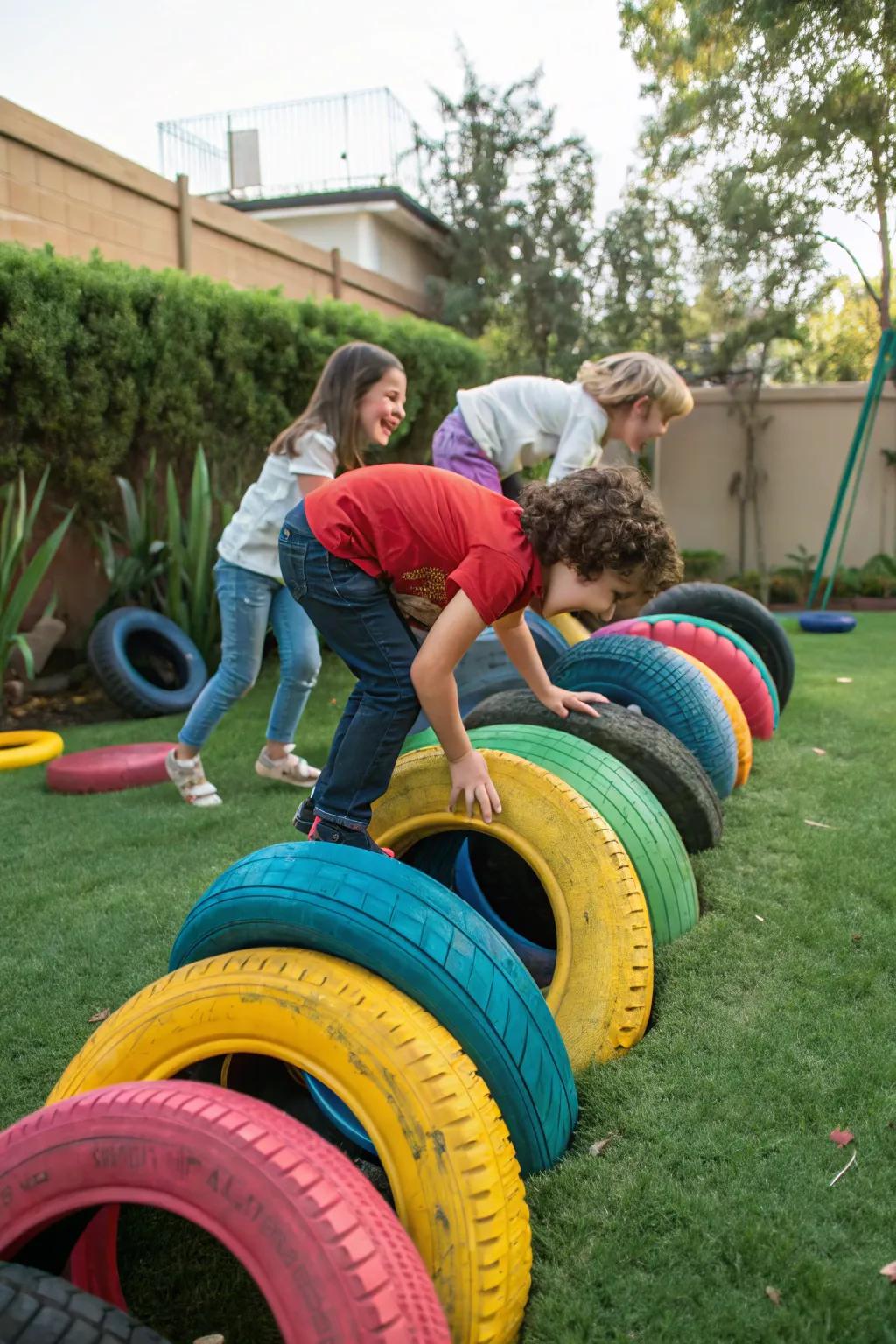Repurpose tires into a fun climbing structure.