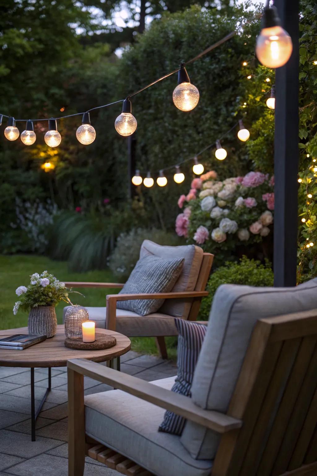 Globe lights add elegance and ambiance.