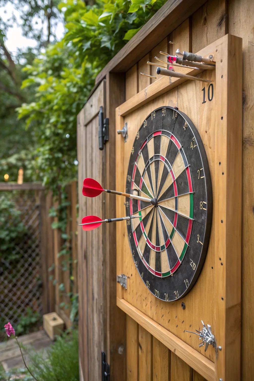 Elevate your outdoor sports bar with a handcrafted dartboard that combines style and play.