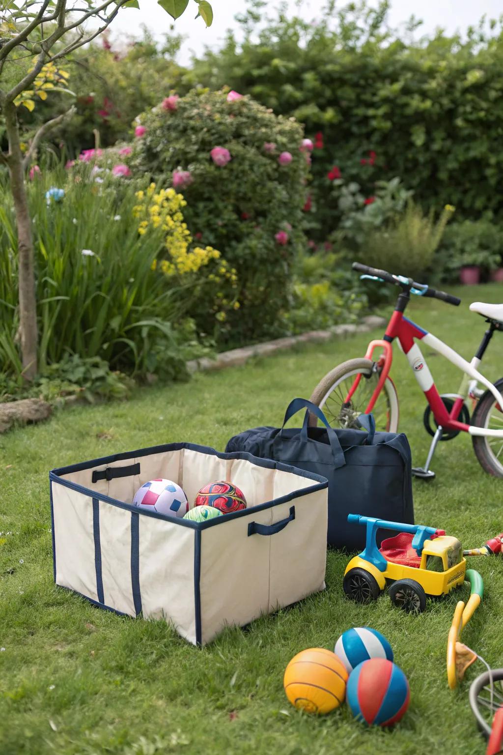 Collapsible storage bins are perfect for seasonal toy organization.