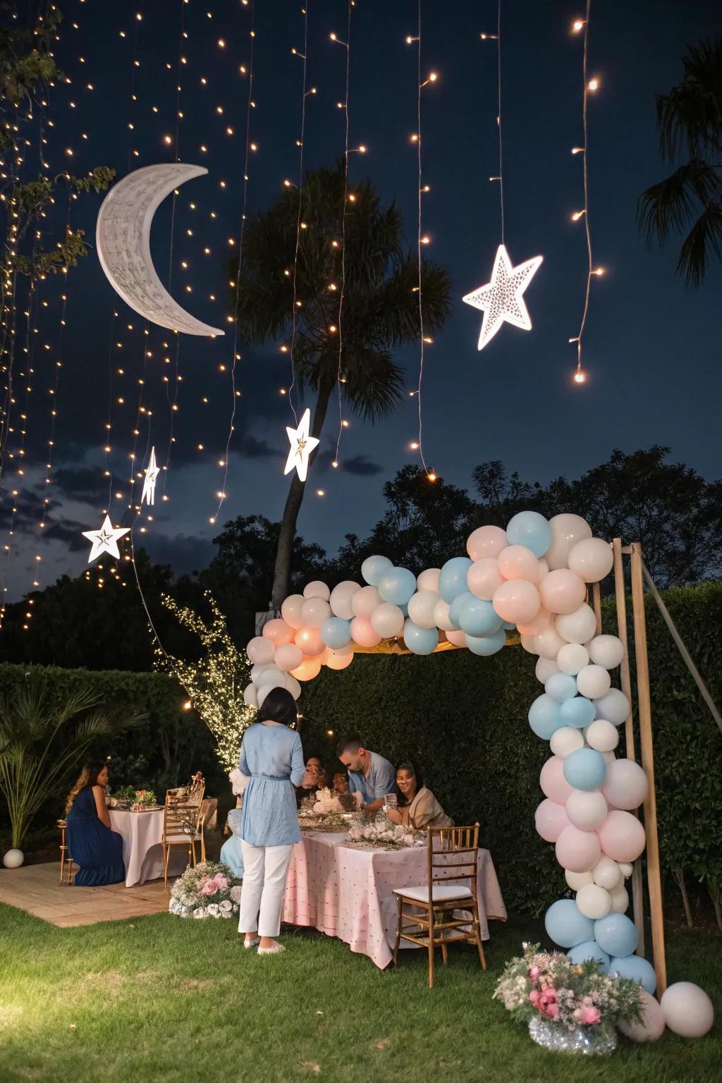 A beaming night motif offers a magical evening setting.