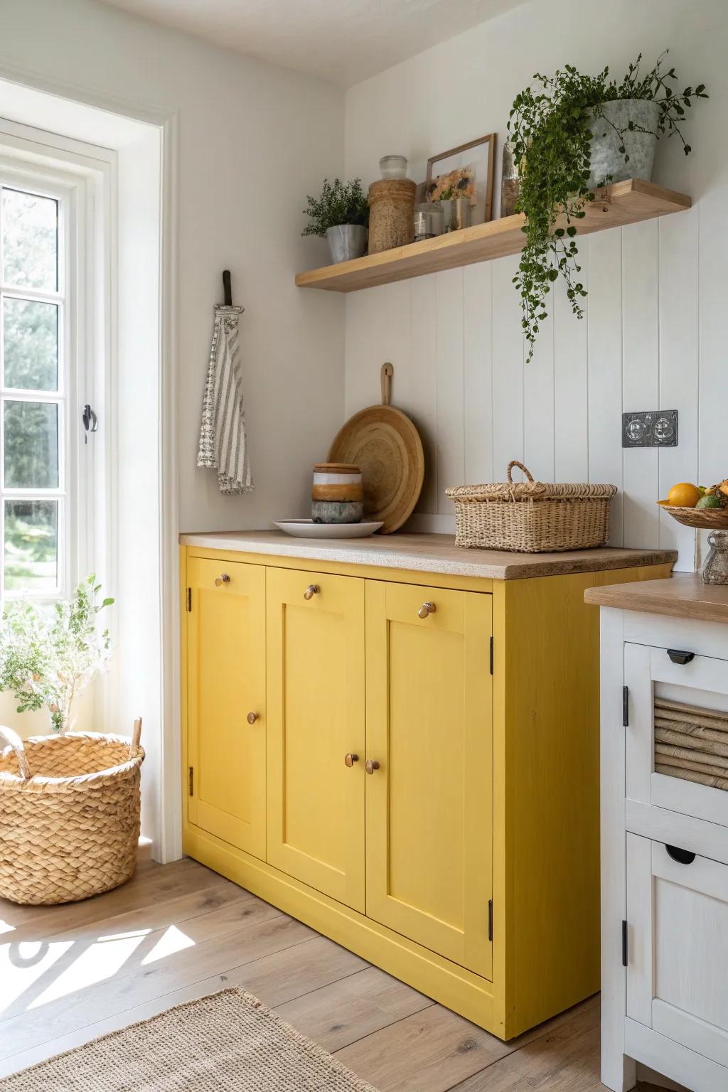 Transform your kitchen with a splash of sunshine! ☀️ Bright yellow cabinets bring joy and warmth to any space.