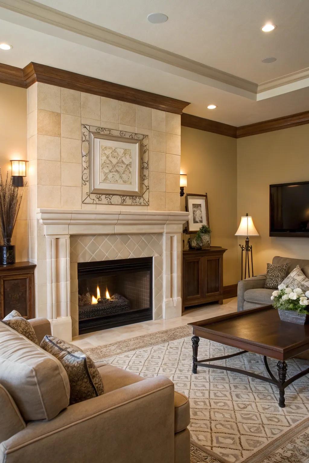 Beige tiles provide a neutral and versatile backdrop.