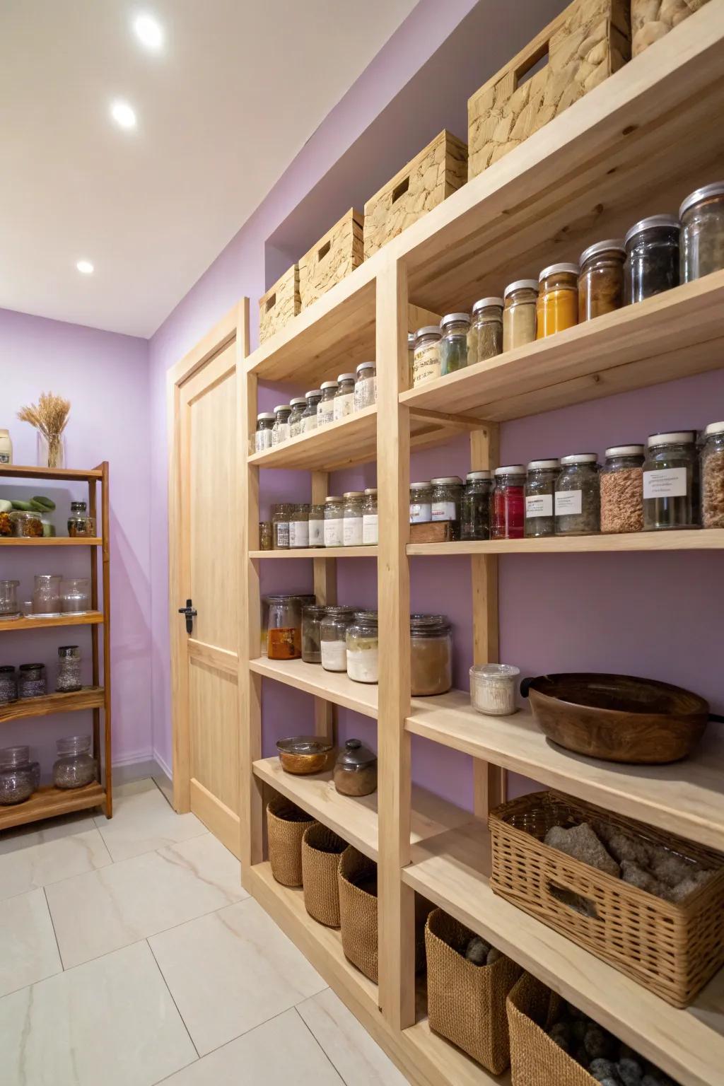 A serene lavender pantry that feels soothing and elegant.