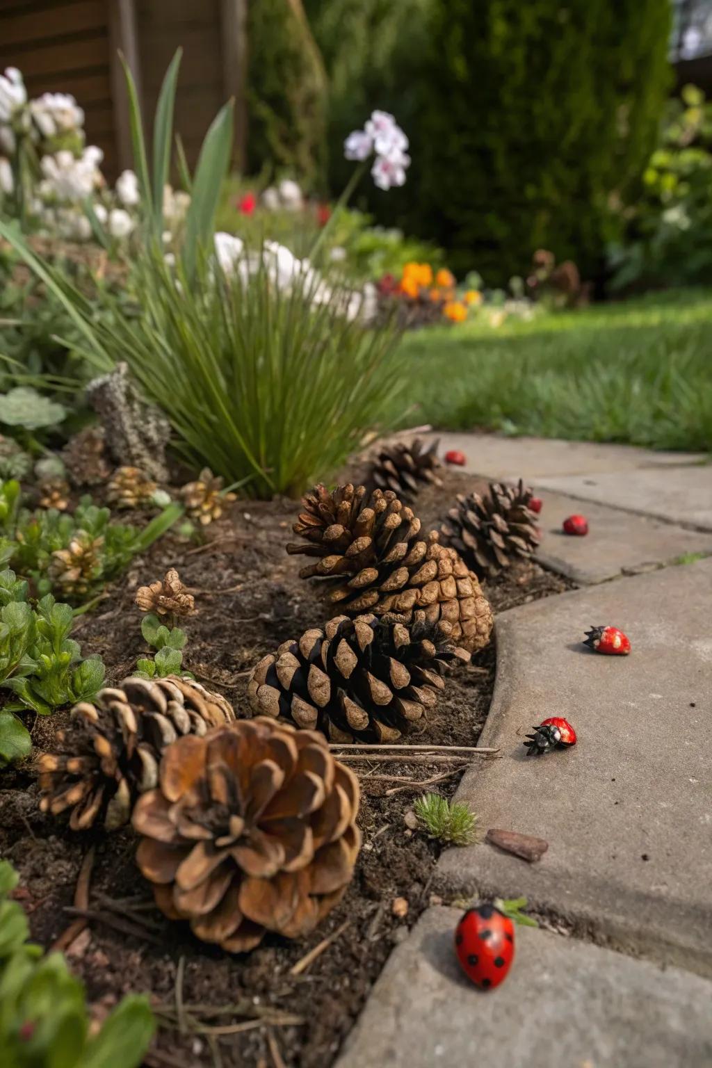 Pinecones provide shelter to beneficial insects like ladybugs.