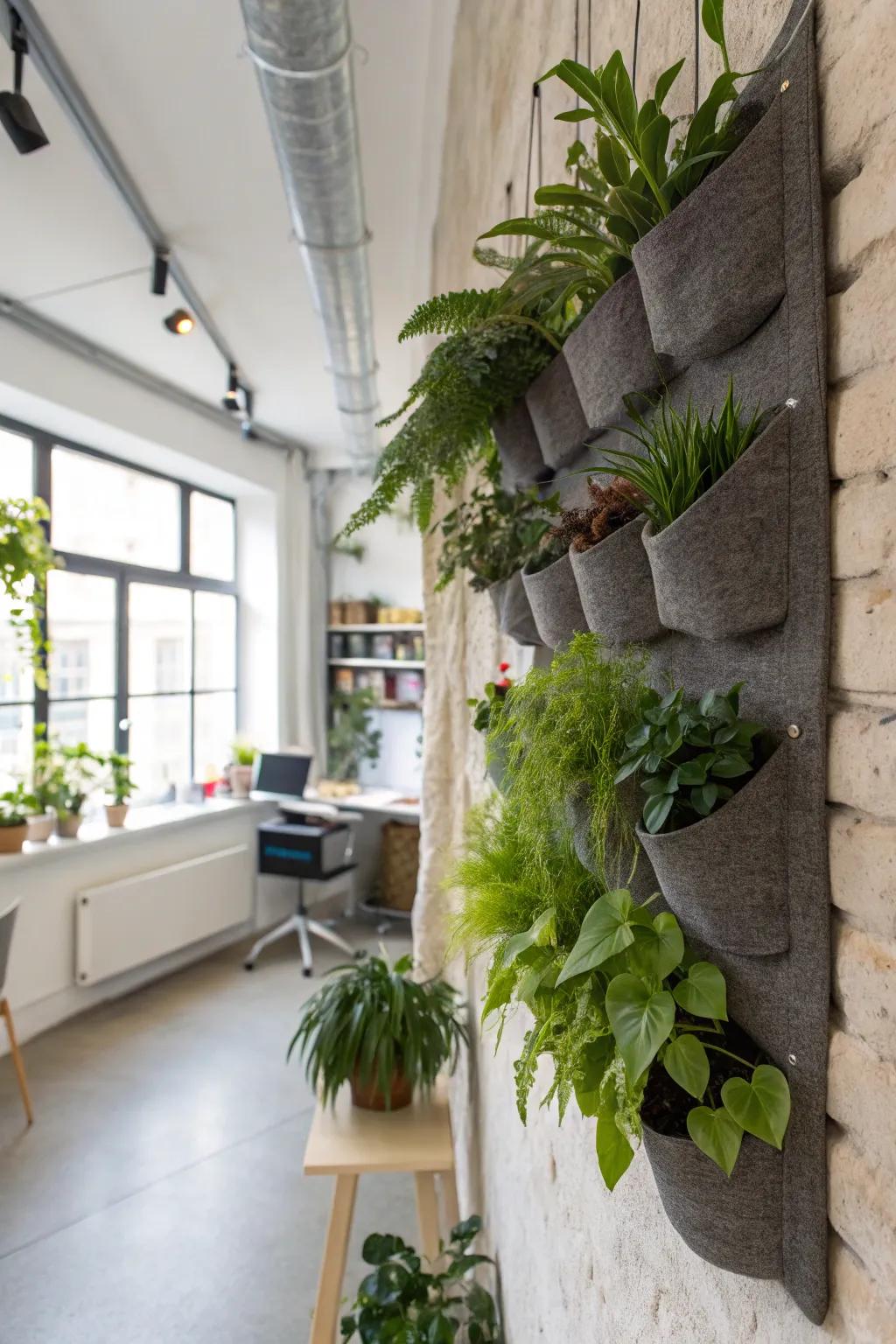 Gentle and adaptable felt pocket planters for your walls.