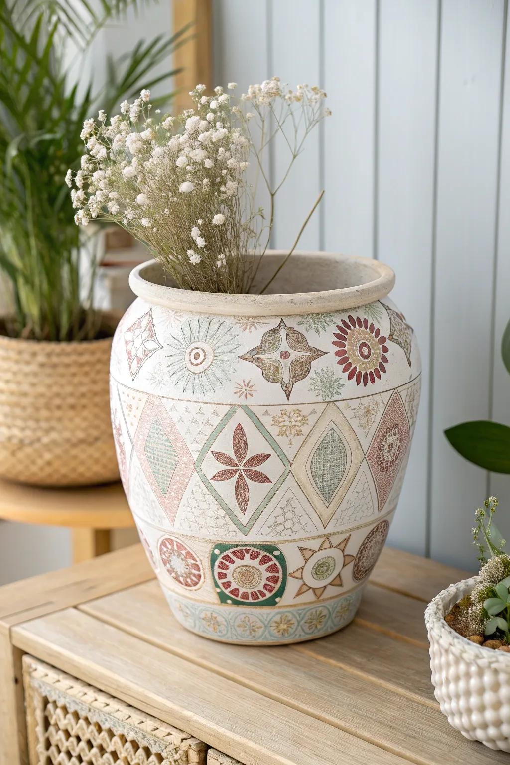 Transform your pots into works of art with decoupage magic! 🌿✨ #ScandiBoho #DecoupageDelight