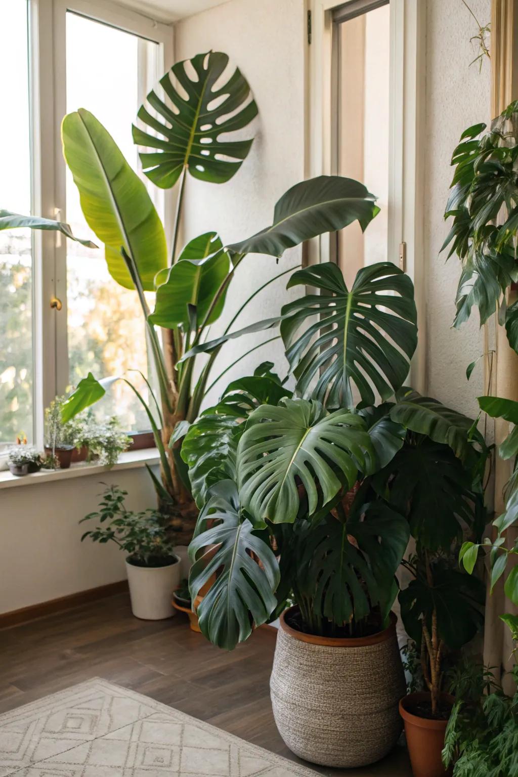 Transform your domicile into a tropical paradise with broad-leafed species.