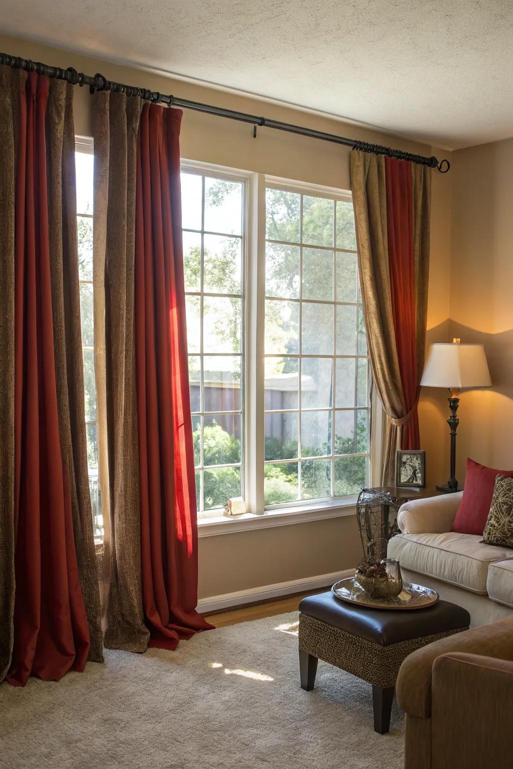 Floor-length curtains add drama and elegance to the living room.