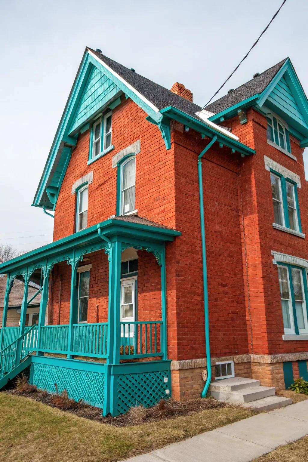 Emerald trim imbues red brick homes with an energetic and striking burst of color.