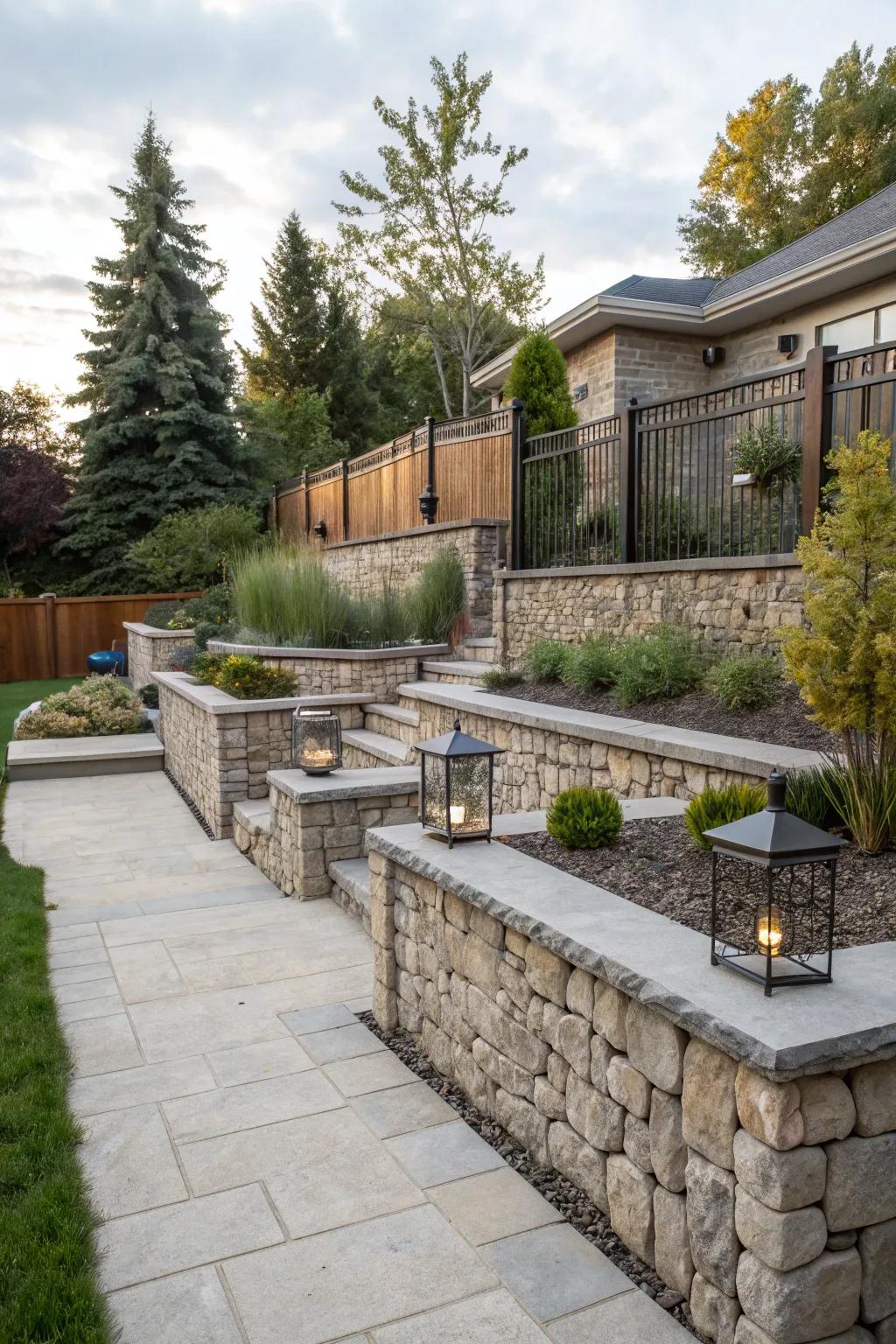 A fusion of stone and metal crafting a unique backyard design.