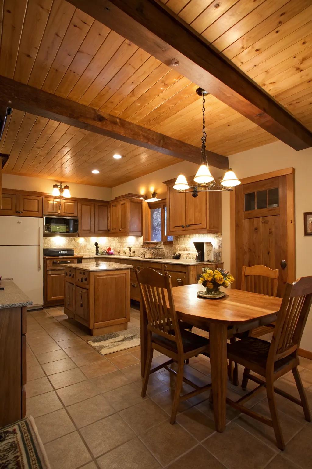 Lowered ceilings define cozy kitchen nooks.