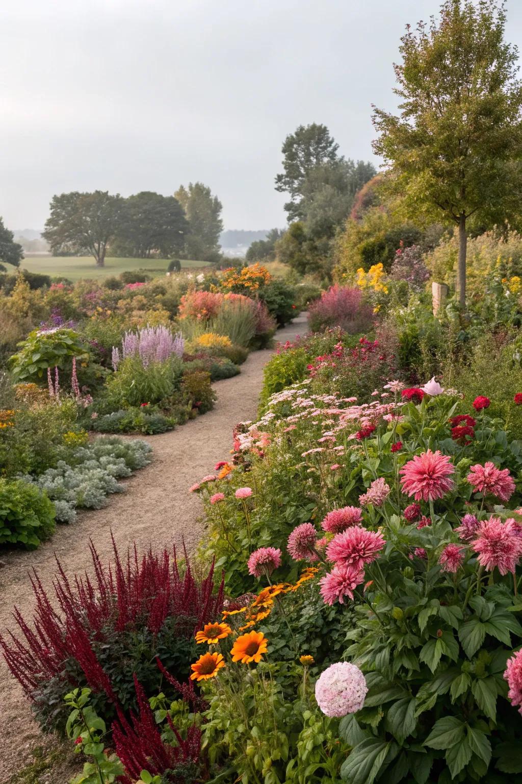 Seasonal planting adding dynamic color to the garden.