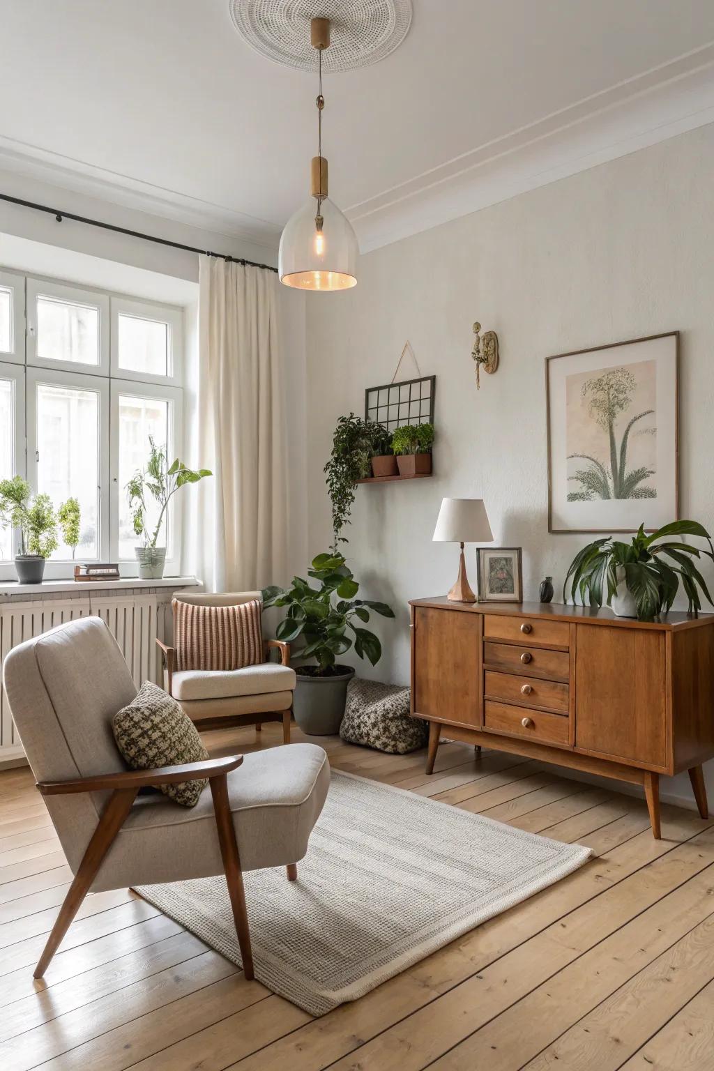 Vintage finds add character and history to the Scandinavian living room.