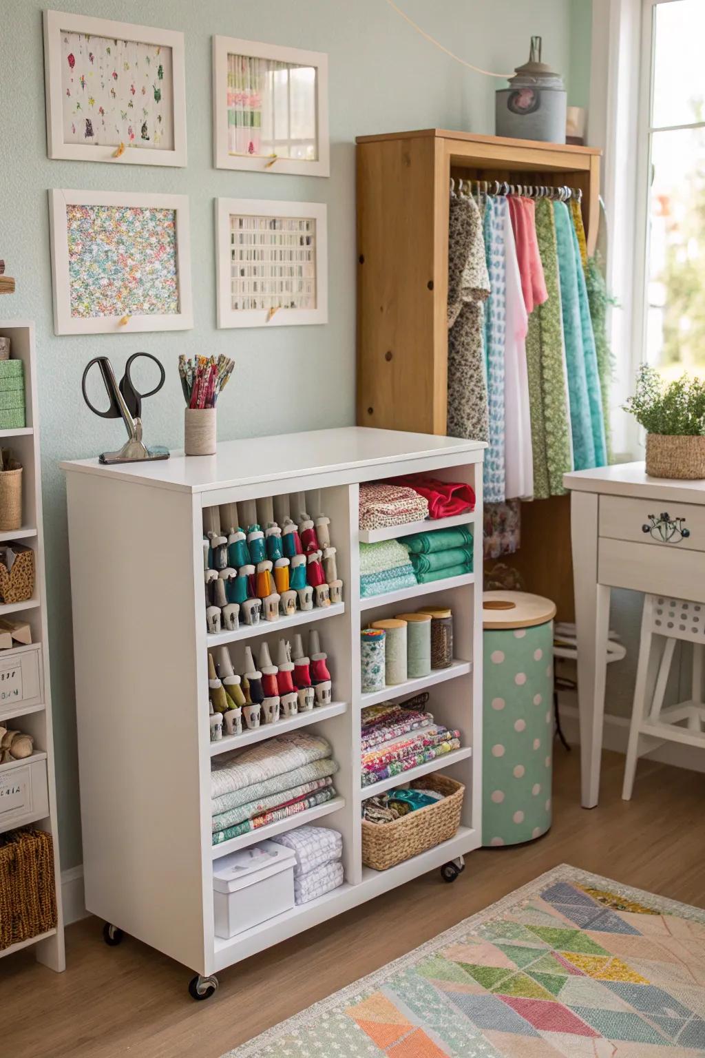 Multi-purpose storage units streamline organization and accessibility.