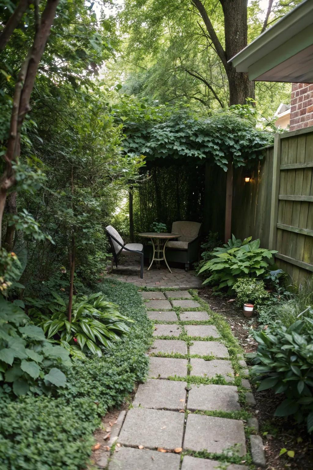 Secret garden spots add mystery and charm to your side yard.