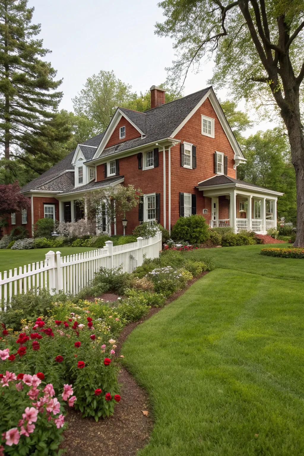 Brick red siding for a timeless and classic home exterior.