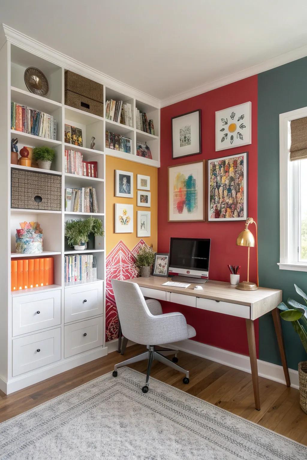 An accent wall energizes your workspace with color.