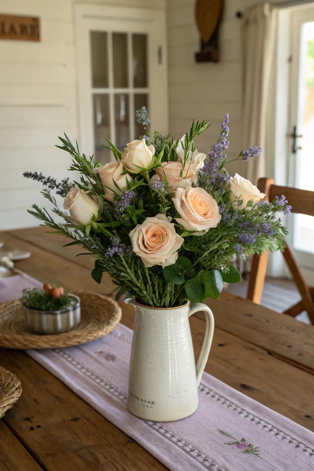 Roses with scented herbs for a delightful aroma.