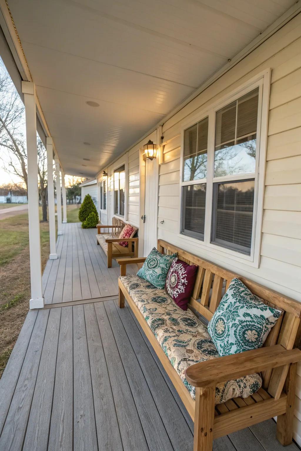 Integrated seating offers space to sit and store.