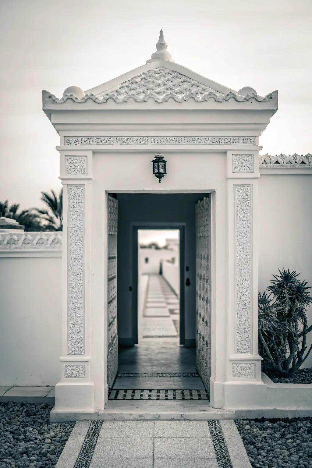 A monochrome design injects sophistication to the entrance.