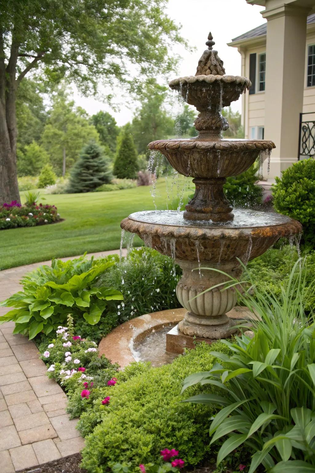 Cascading urns add classic beauty to your front yard.