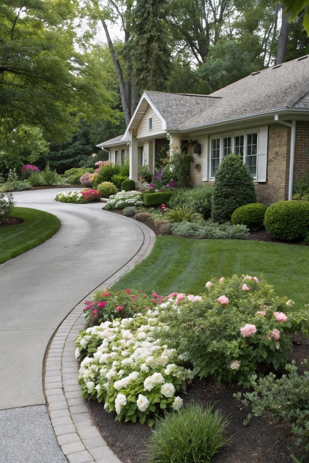 A curved driveway adds a touch of elegance and interest.