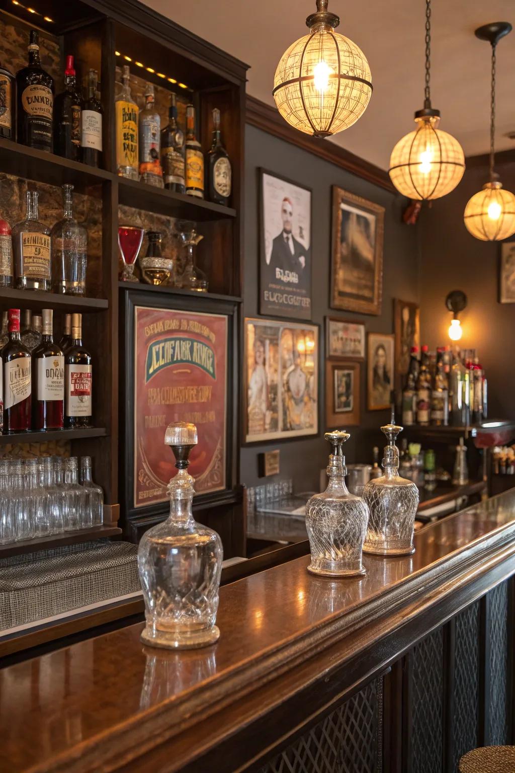 Your home bar will have a nostalgic charm thanks to vintage elements.