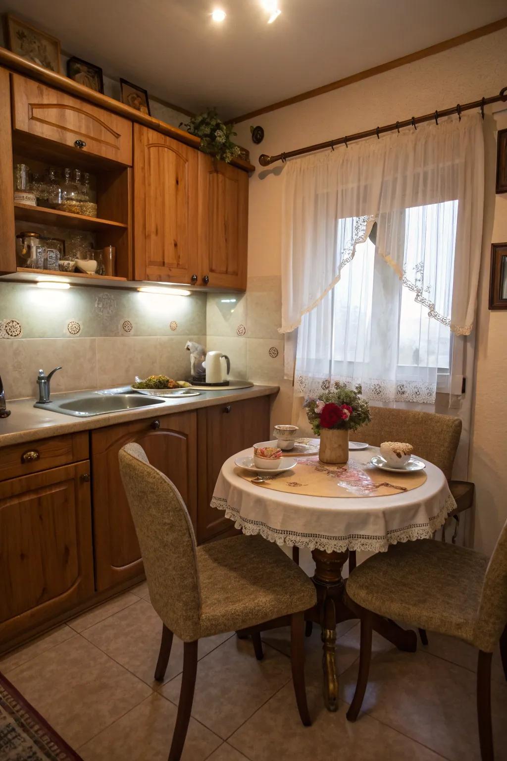 A round table that creates a welcoming dining atmosphere.