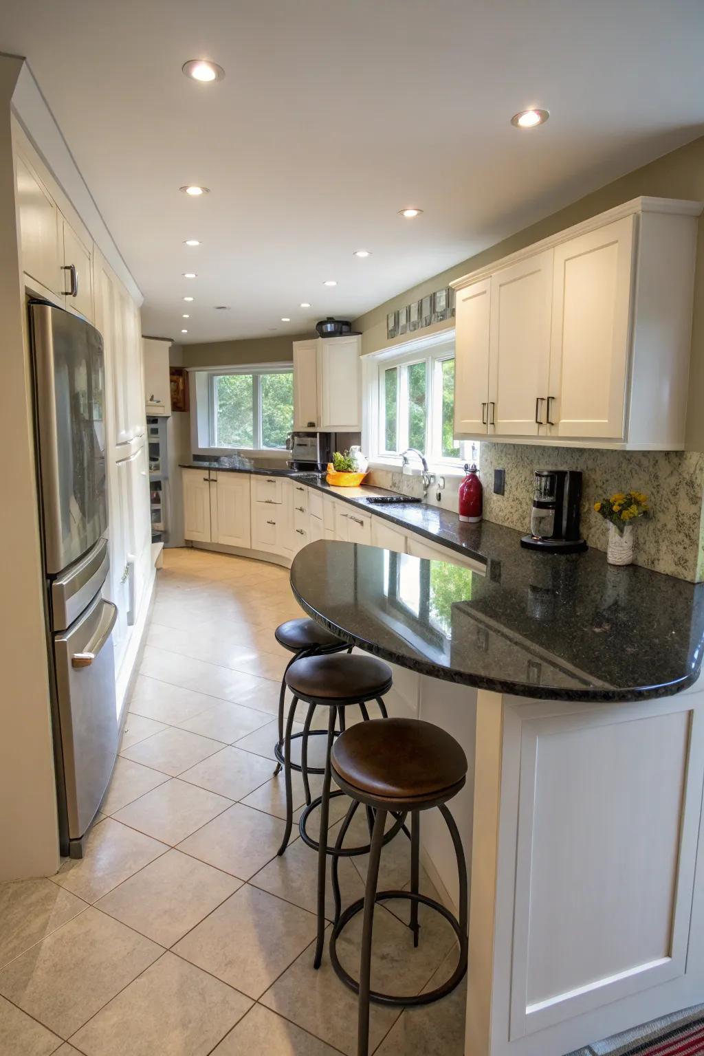 A contoured island refines circulation and accessibility.