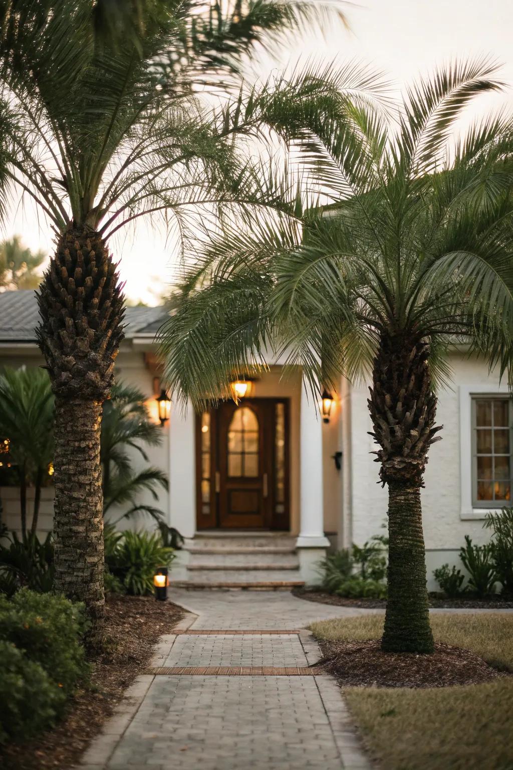 Frame your home’s entrance with palms for a welcoming aesthetic.