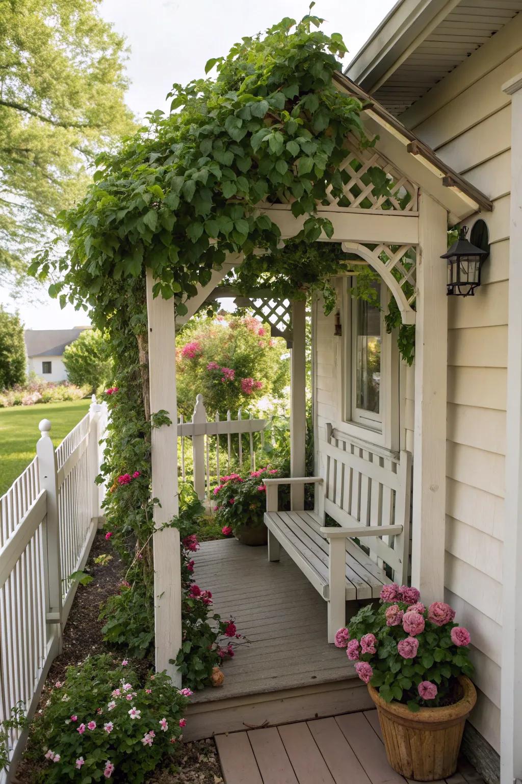 A small pergola offers shade and elegant style.