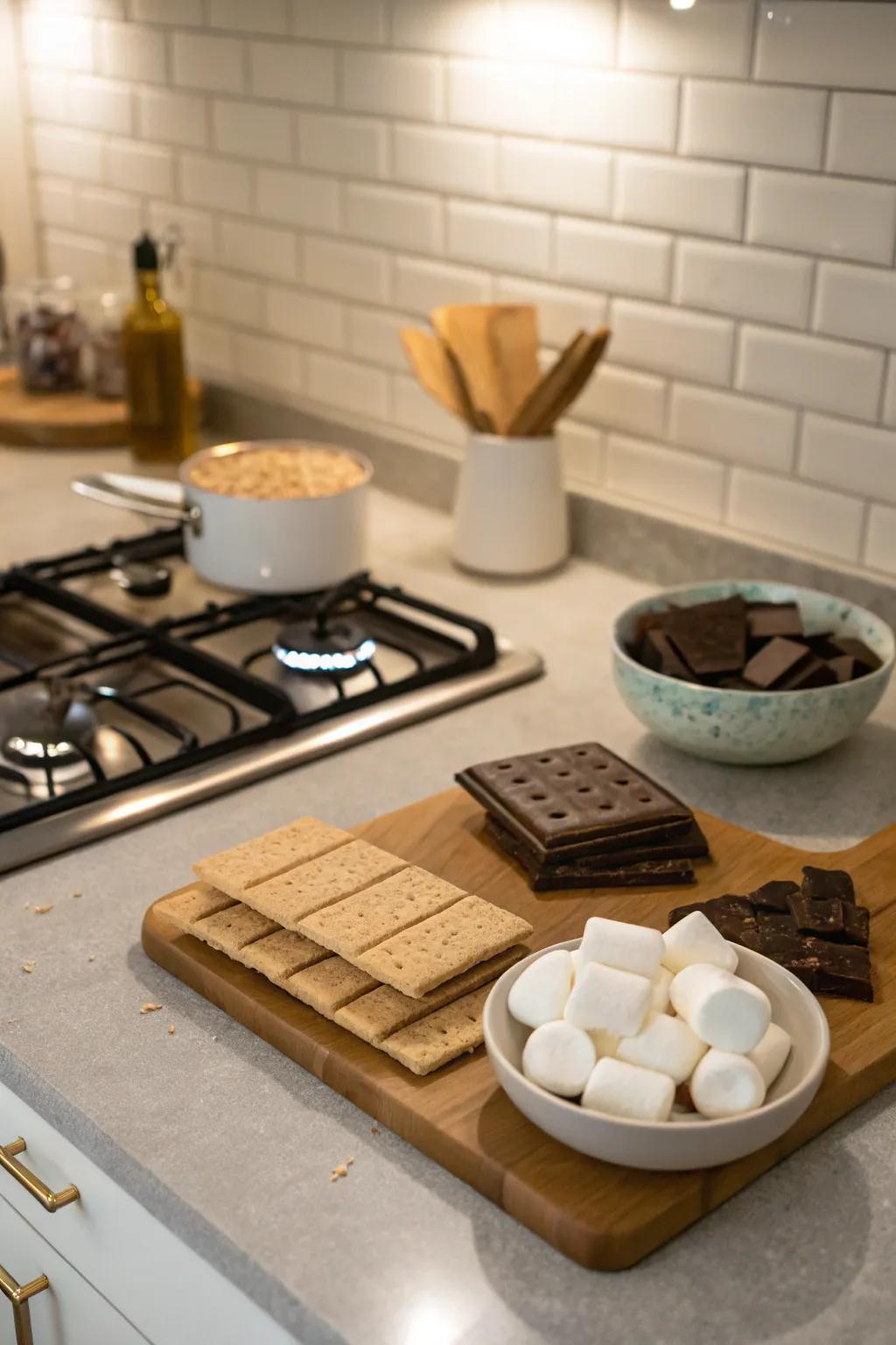 An indoor s'mores setup allows for year-round enjoyment regardless of the weather.
