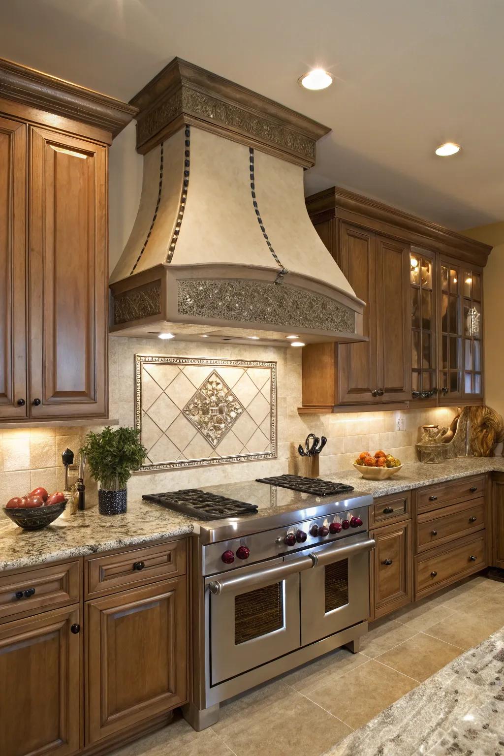 A statement range hood combines functionality with charm.