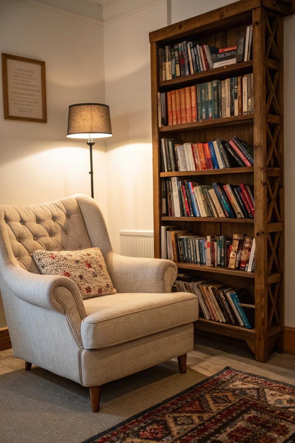 A book nook offers a scholarly vibe for your streaming setup.