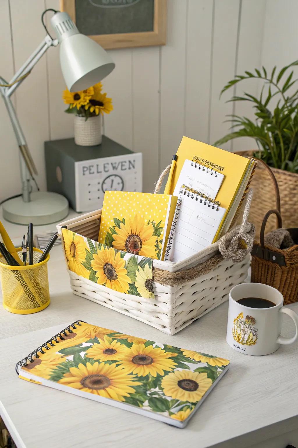 Inspire creativity with a sunflower stationery set.