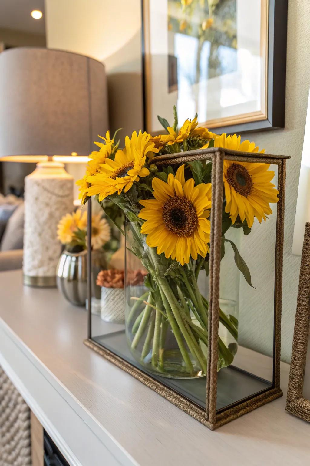 Stunning preserved sunflower art for your home.