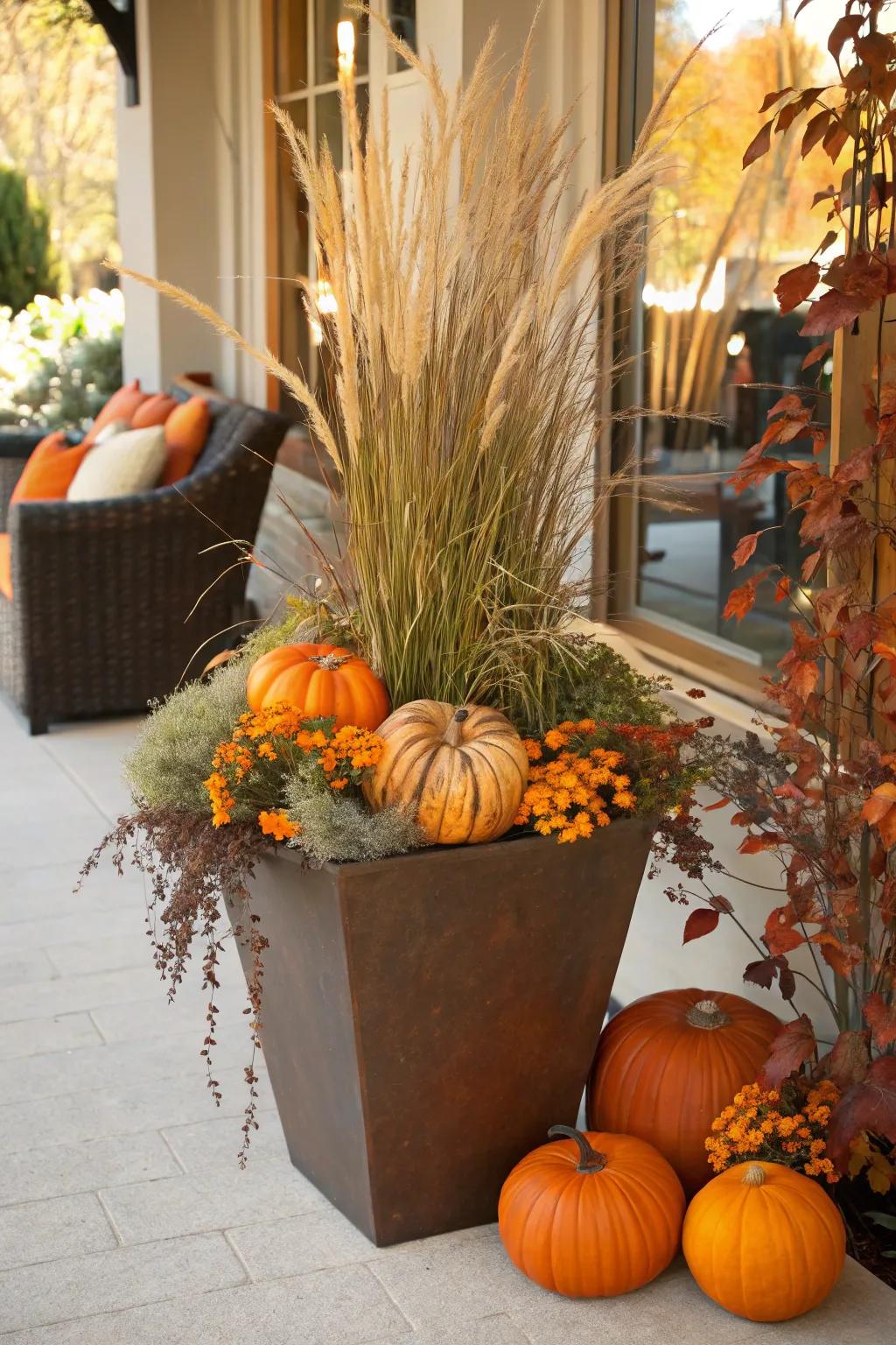 Recognize the seasons through themed planter arrangements.